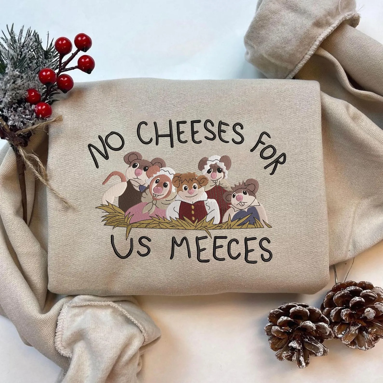 No Cheeses For Us Meeces Embroidered Sweatshirt, Christmas Muppets Jumper, Magic Kingdom 2025 Xmas Sweater - Image 2