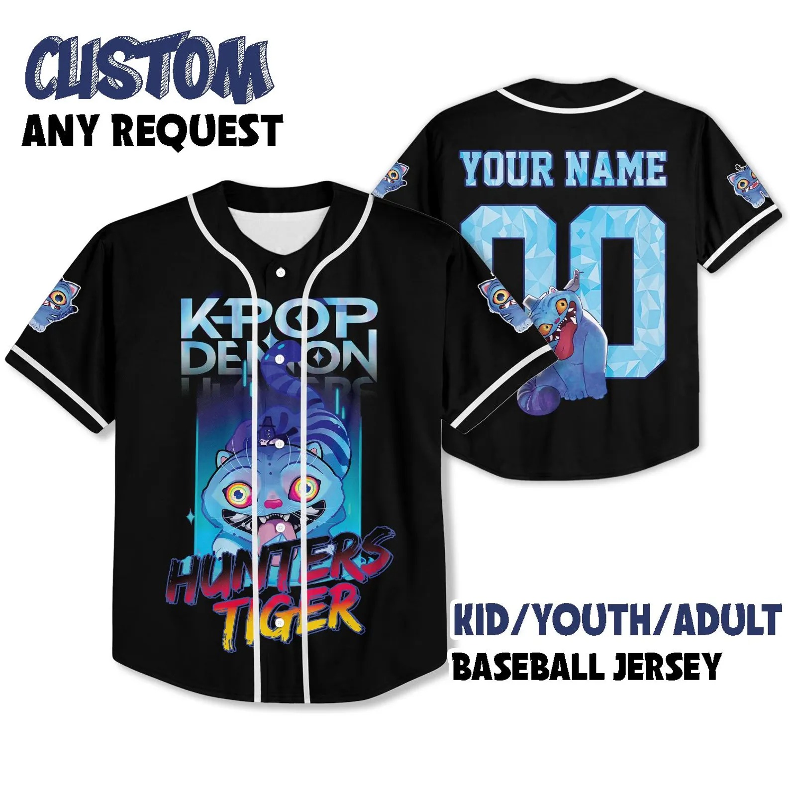 Saja Boys Baseball Jersey, Kpop Demon Hunter Villain Jersey, Kpop Demon Hunters Tiger, Demon Hunter Tiger fan Gift, Cute Animal Gift