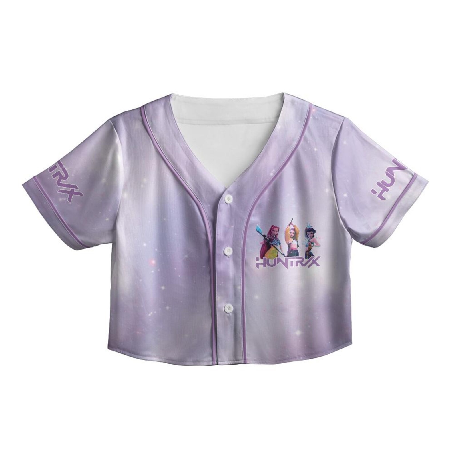 Huntrix Girls Kpop Demon Hunters Crop Top Jersey, K-pop Demon Hunters Merch Shirt, HUNTR/X Girl Rumi Mira Zoey, Bootleg Retro Movie Shirt - Image 2