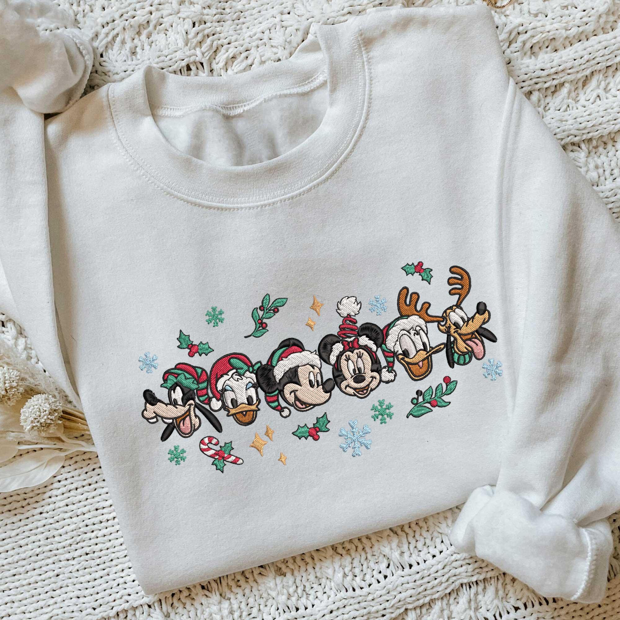 Christmas Embroidered Sweatshirt, Disney Character Embroidery Shirt, Holiday Mickey Minnie Pullover, Cozy Xmas Sweater, Cute Christmas Gift - Image 3