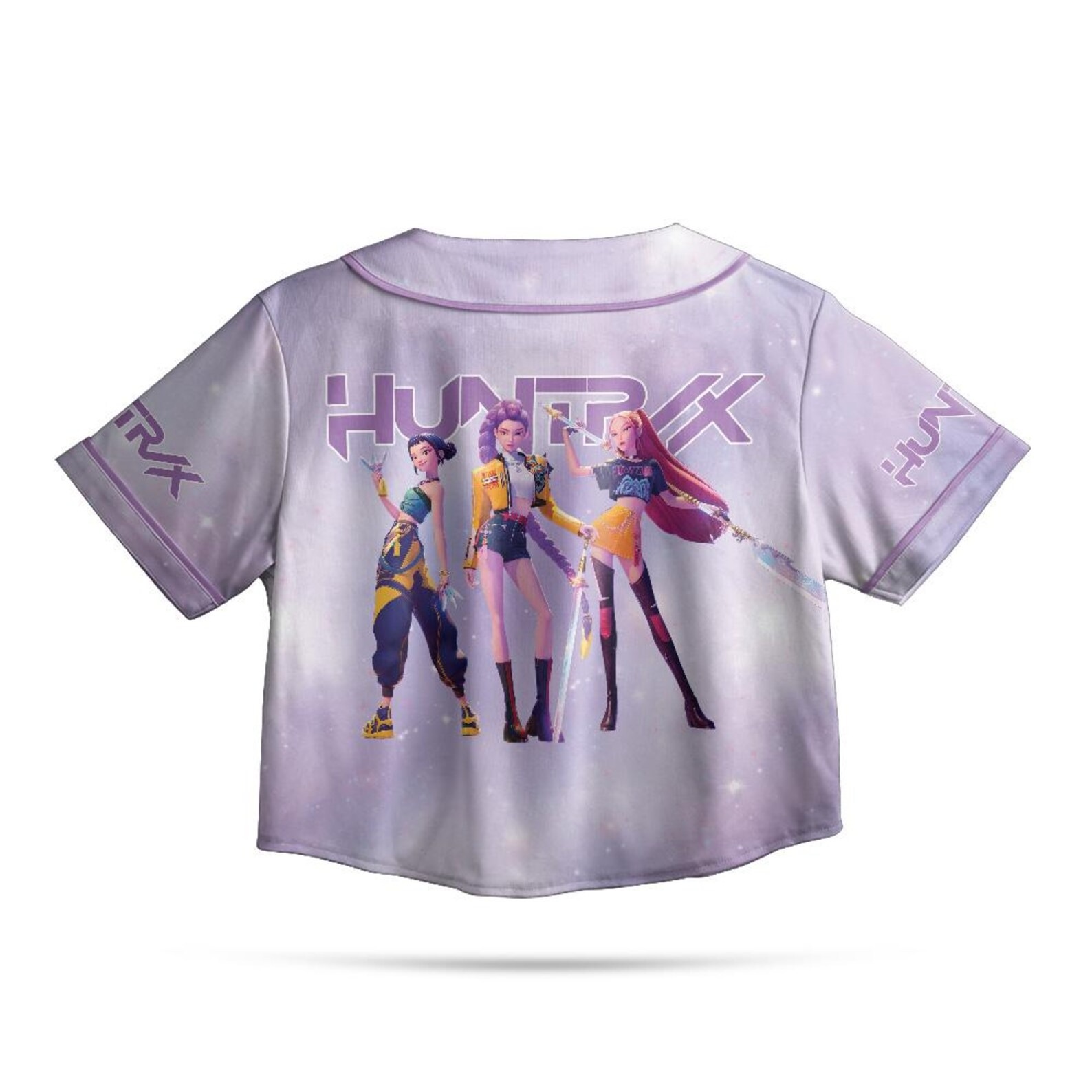 Huntrix Girls Kpop Demon Hunters Crop Top Jersey, K-pop Demon Hunters Merch Shirt, HUNTR/X Girl Rumi Mira Zoey, Bootleg Retro Movie Shirt - Image 3