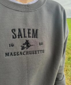 Embroidered Salem Witch Massachusetts Sweatshirt, Halloween Autumn Witchy Embroidered Sweatshirt