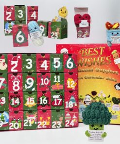 24 Days Countdown Christmas Box: 24Pcs Crochet Positive Vegetables/Fruits/Animal,Emotional Support Advent Calendar 2025,Funny Christmas Gift