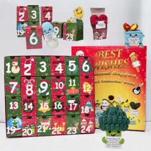 24 Days Countdown Christmas Box: 24Pcs Crochet Positive Vegetables/Fruits/Animal,Emotional Support Advent Calendar 2025,Funny Christmas Gift
