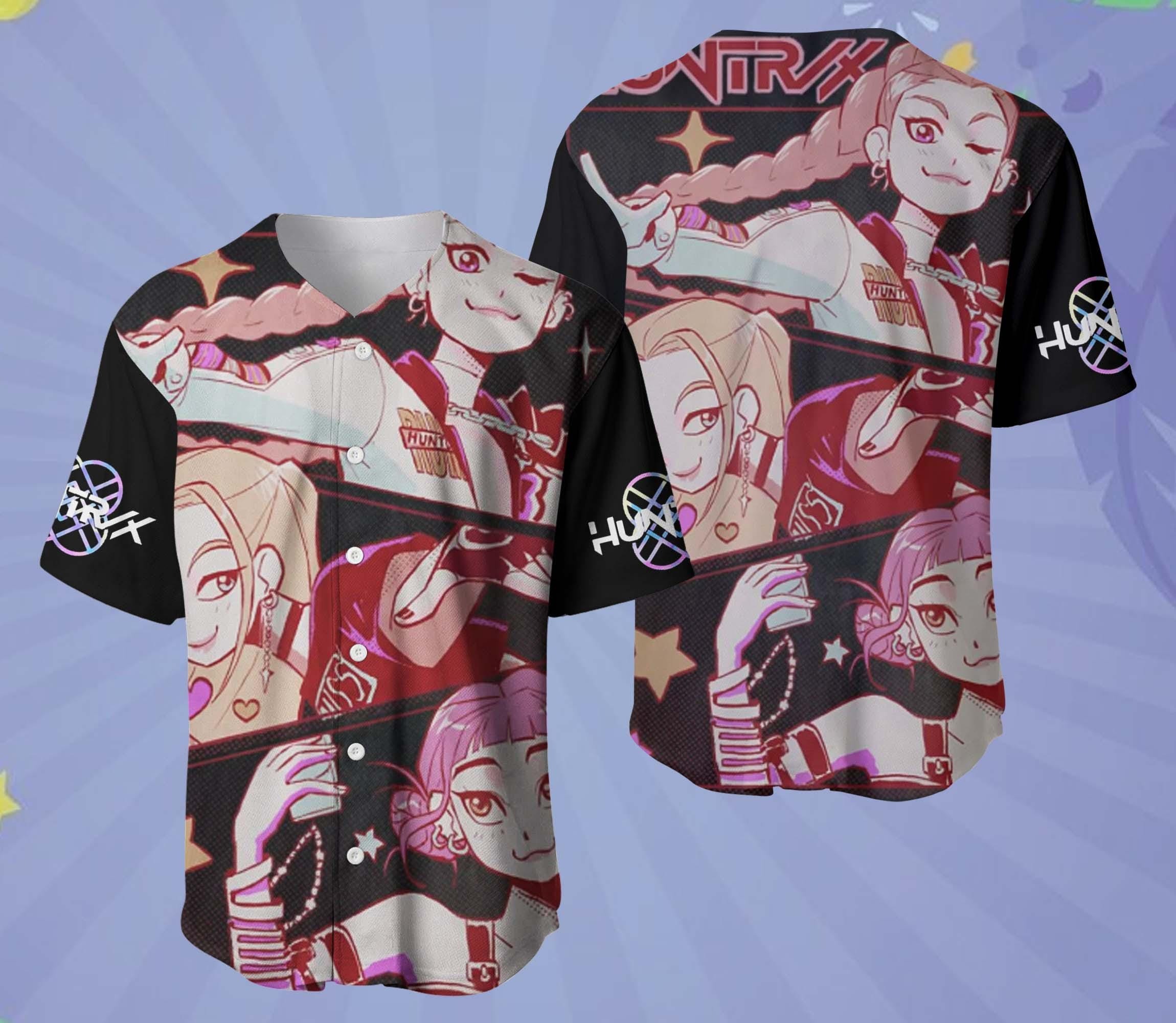 Demon Hunters Huntrix Baseball Jersey, Kpop Anime Streetwear Shirt, K-Pop Demon Hunter Cosplay Top, Funny Jersey, Jersey Team
