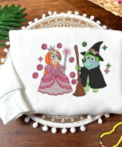 Cartoon Bluey Wicked Embroidered Sweatshirt, Pink Witch Green Witch, Changed For Good Wicked, Bluey Christmas Shirt