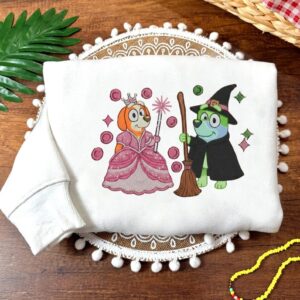 Cartoon Bluey Wicked Embroidered Sweatshirt, Pink Witch Green Witch, Changed For Good Wicked, Bluey Christmas Shirt