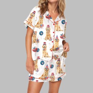 4th Of July Patriotic Golden Retriever Satin Pajama Set