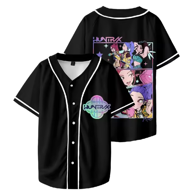 KPop Demon Hunters Huntrix Baseball Jersey – Unisex V-Neck Short Sleeve, Custom Color