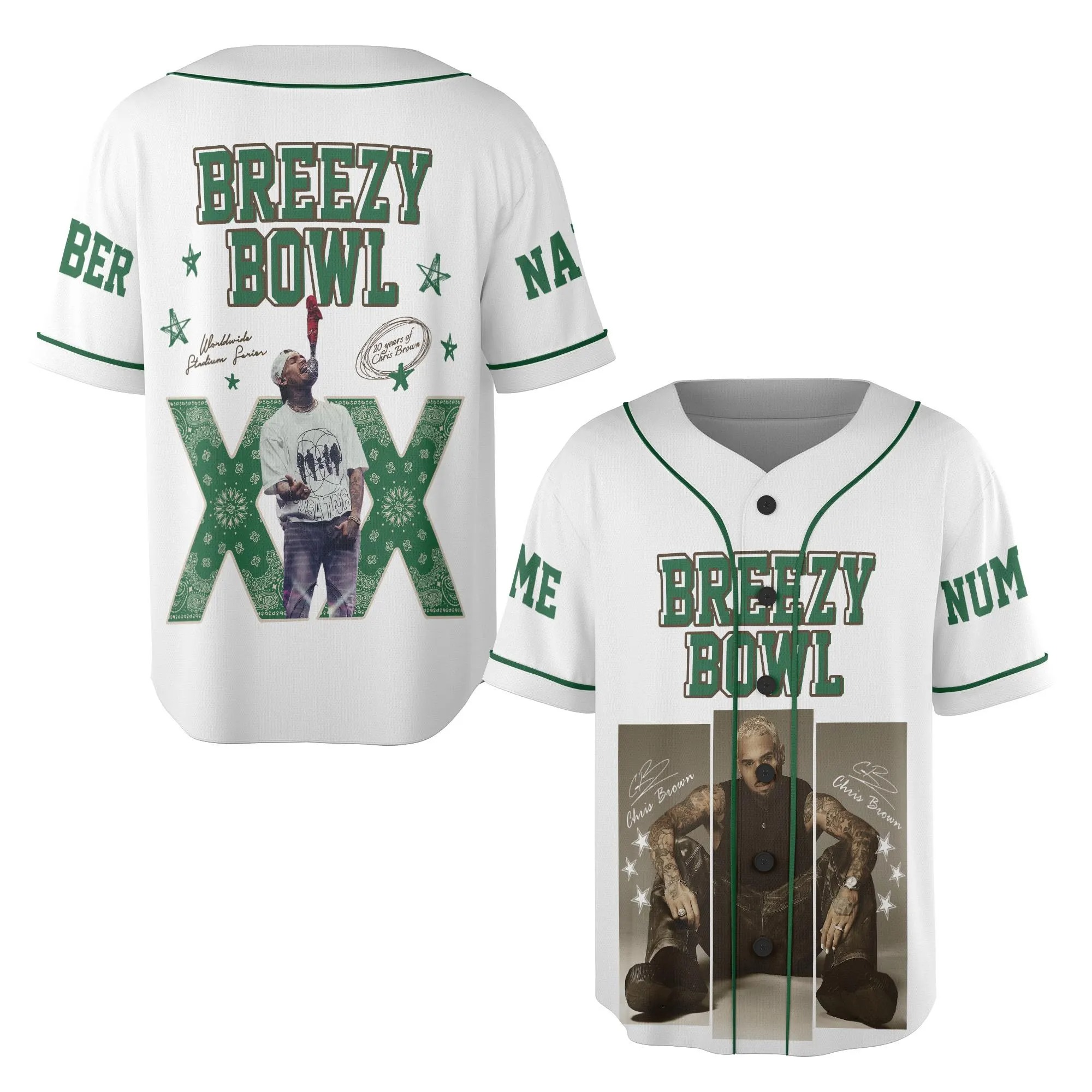 Custom Chris Brown Tour Baseball Jersey, Breezy Bowl XX Concert 2025 Baseball Jersey - Image 4