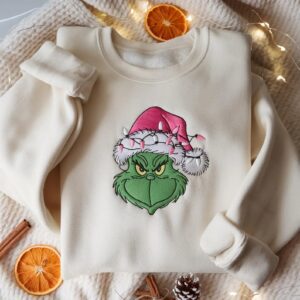 Embroidered Grinch Christmas Light Sweatshirt, Grinchmas Shirt, Grinch Christmas Sweatshirt