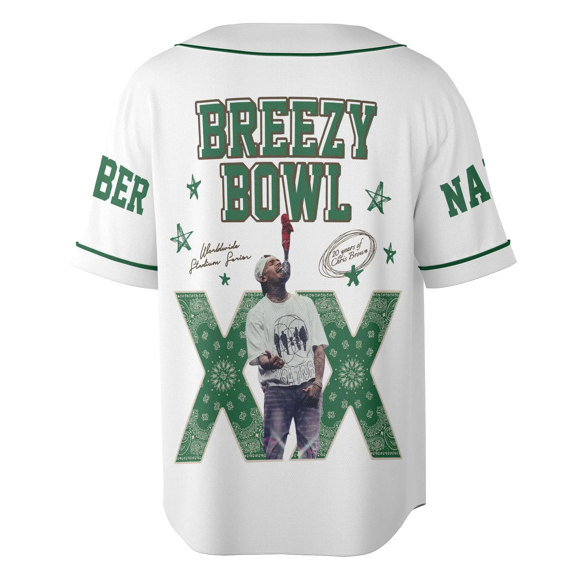 Custom Chris Brown Tour Baseball Jersey, Breezy Bowl XX Concert 2025 Baseball Jersey - Image 3