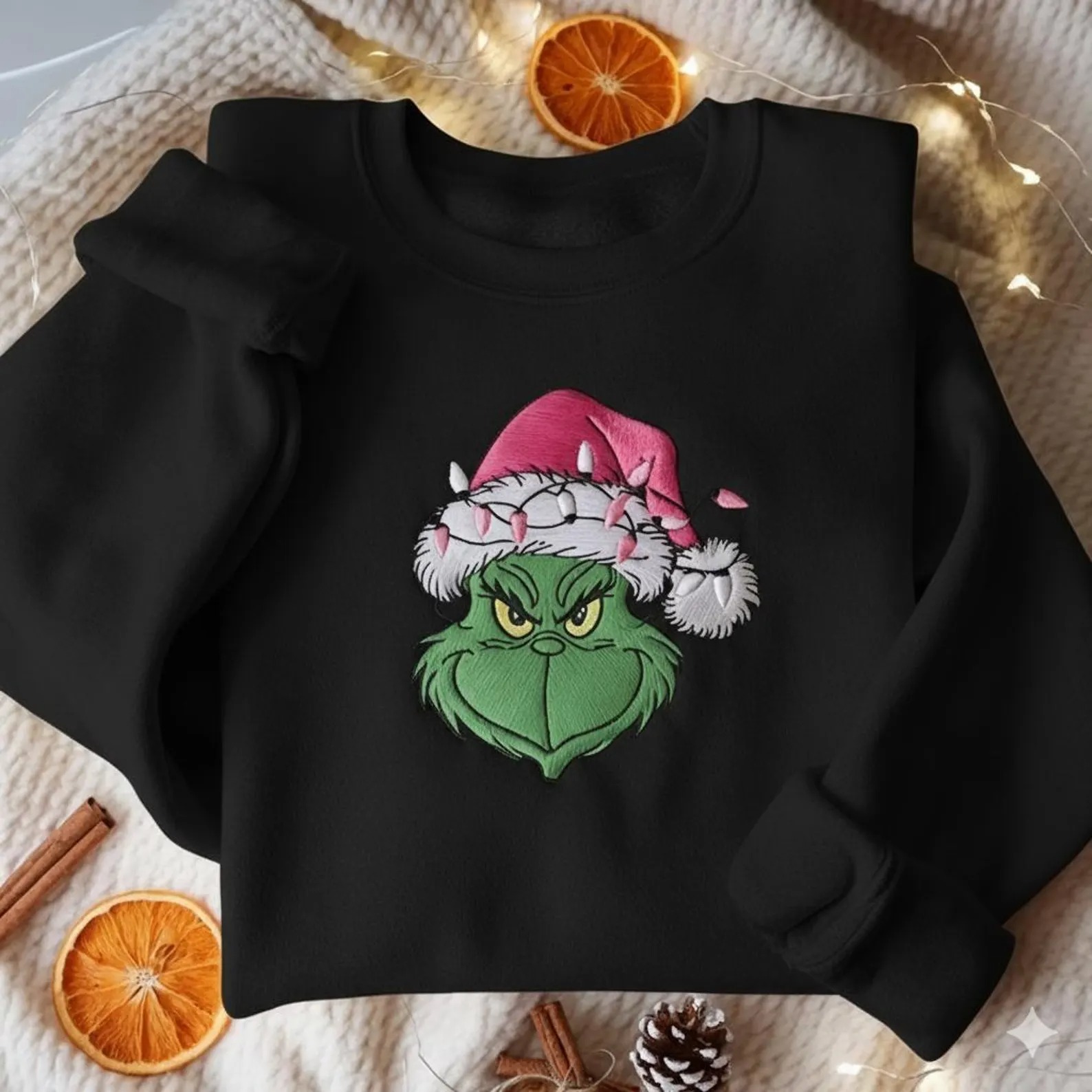 Embroidered Grinch Christmas Light Sweatshirt, Grinchmas Shirt, Grinch Christmas Sweatshirt - Image 5