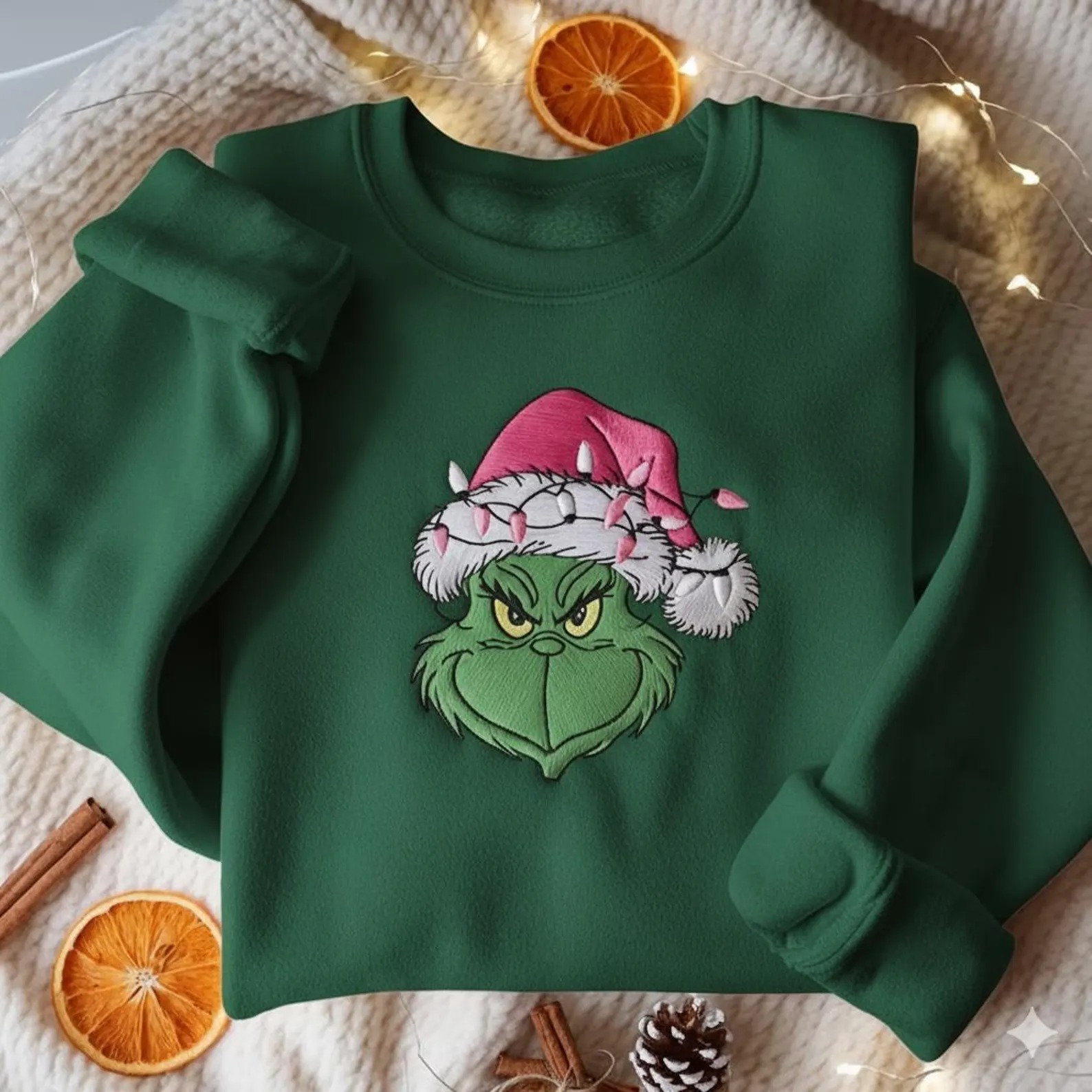 Embroidered Grinch Christmas Light Sweatshirt, Grinchmas Shirt, Grinch Christmas Sweatshirt - Image 4
