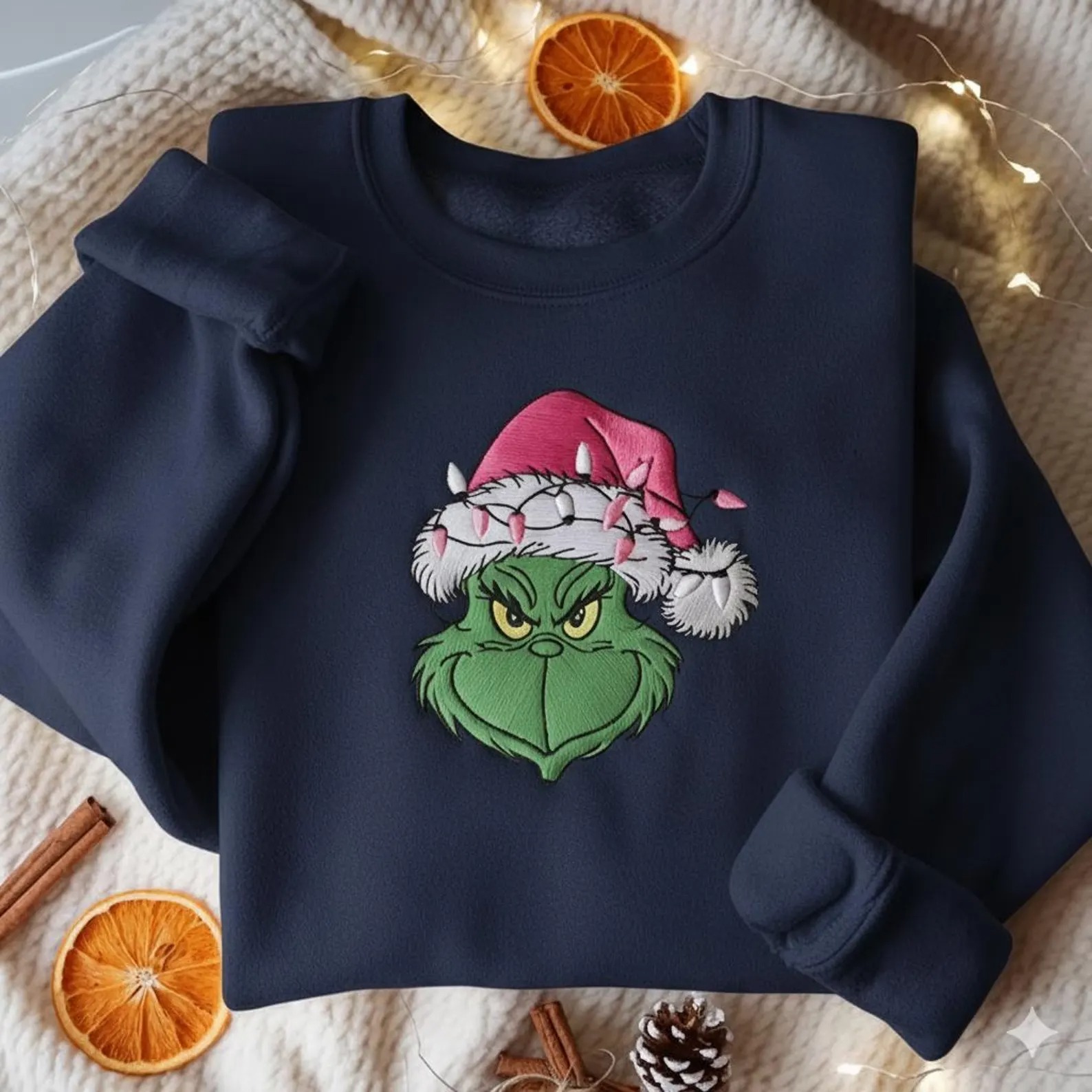 Embroidered Grinch Christmas Light Sweatshirt, Grinchmas Shirt, Grinch Christmas Sweatshirt - Image 6