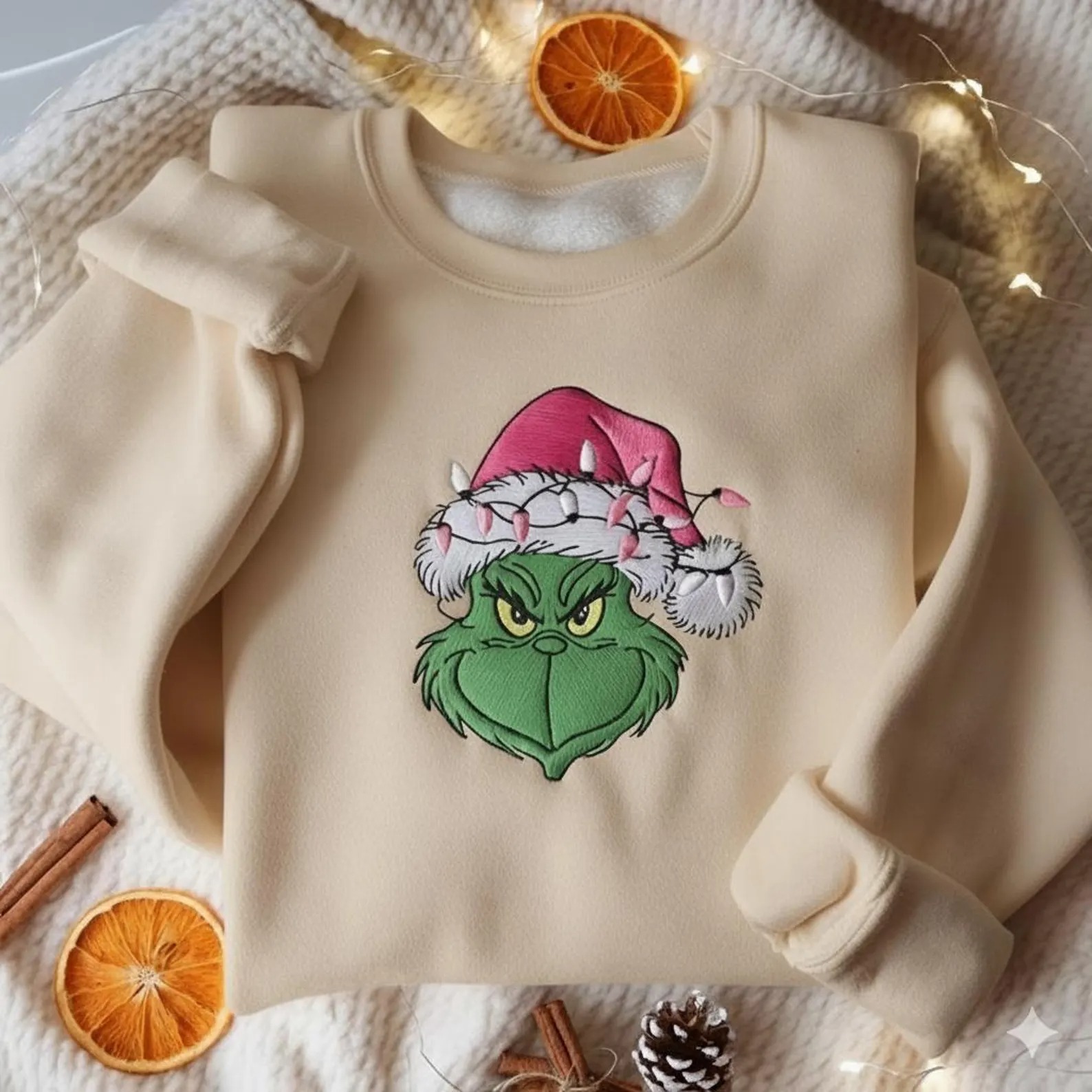 Embroidered Grinch Christmas Light Sweatshirt, Grinchmas Shirt, Grinch Christmas Sweatshirt - Image 7