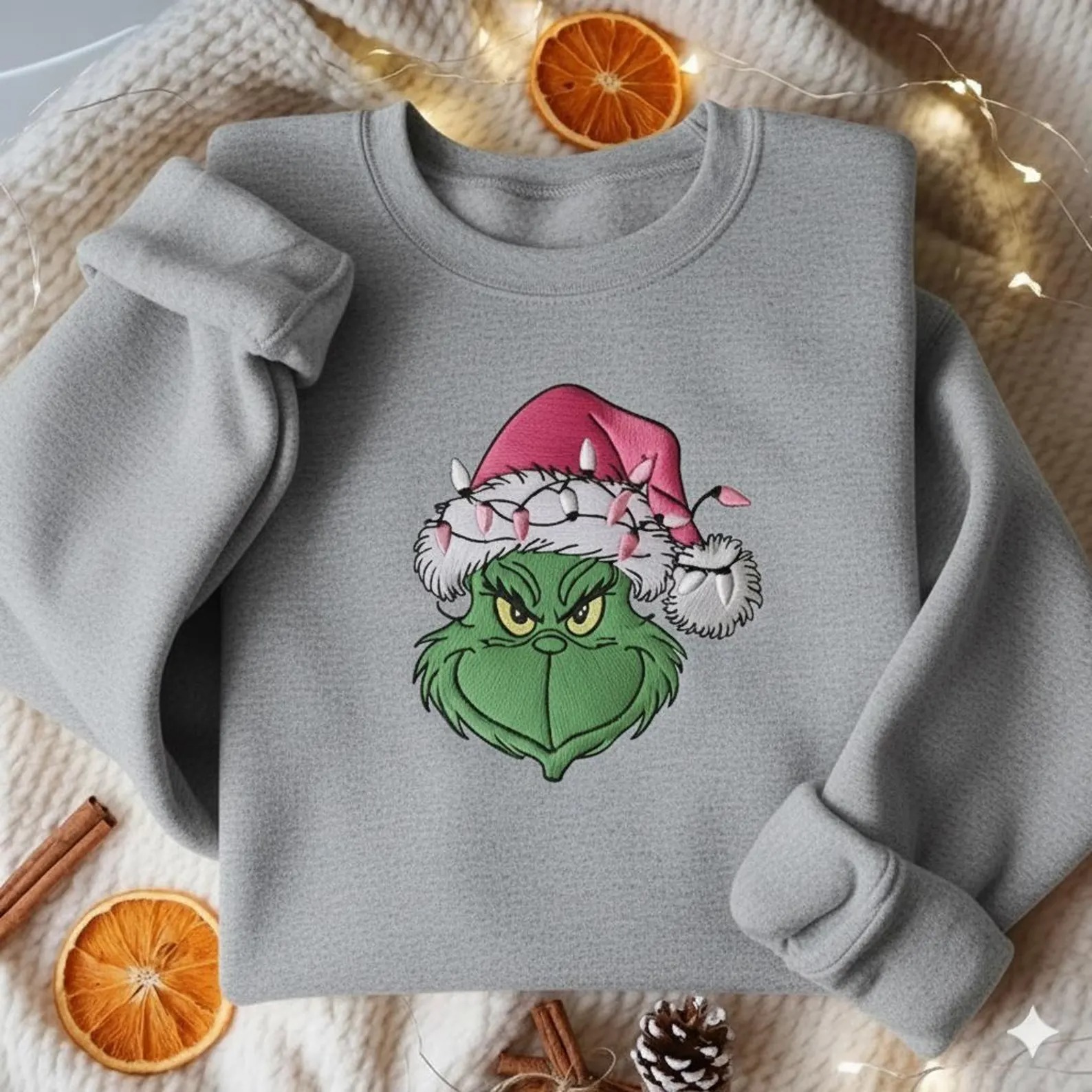 Embroidered Grinch Christmas Light Sweatshirt, Grinchmas Shirt, Grinch Christmas Sweatshirt - Image 8