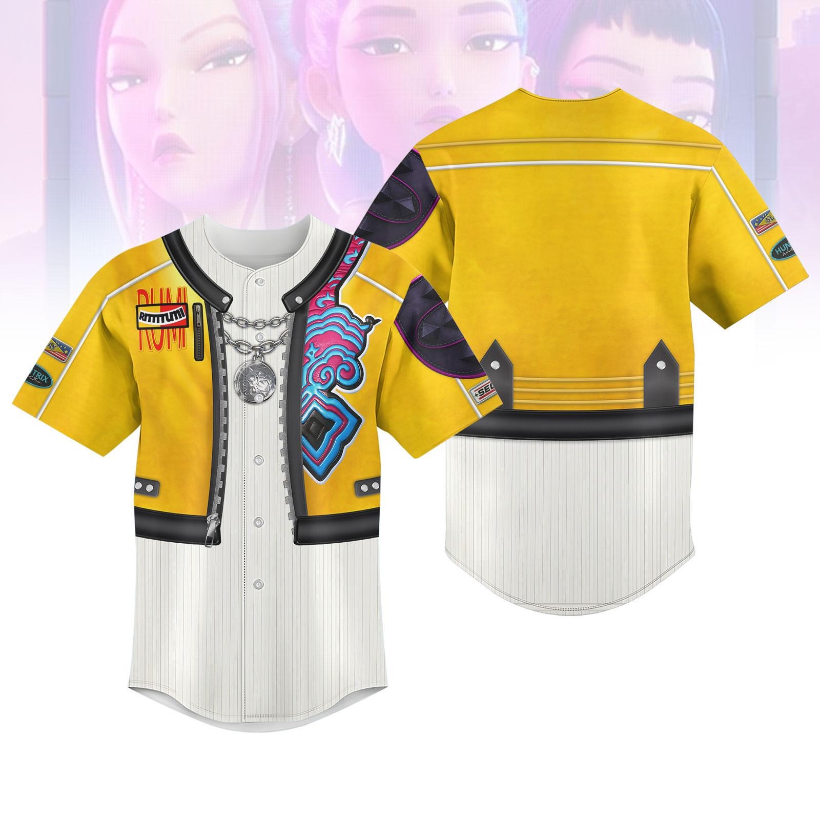 Rumi Huntrix Costume Baseball Jersey, Rumi Jersey Shirt, Kpop Demon Hunters Cosplay Baseball Shirt