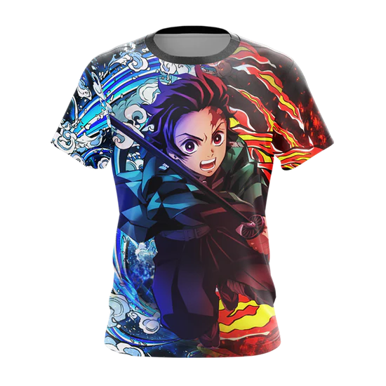 Tanjiro Sun and Water Breathing Techniques Demon Slayer 3D T- Shirt - Image 2