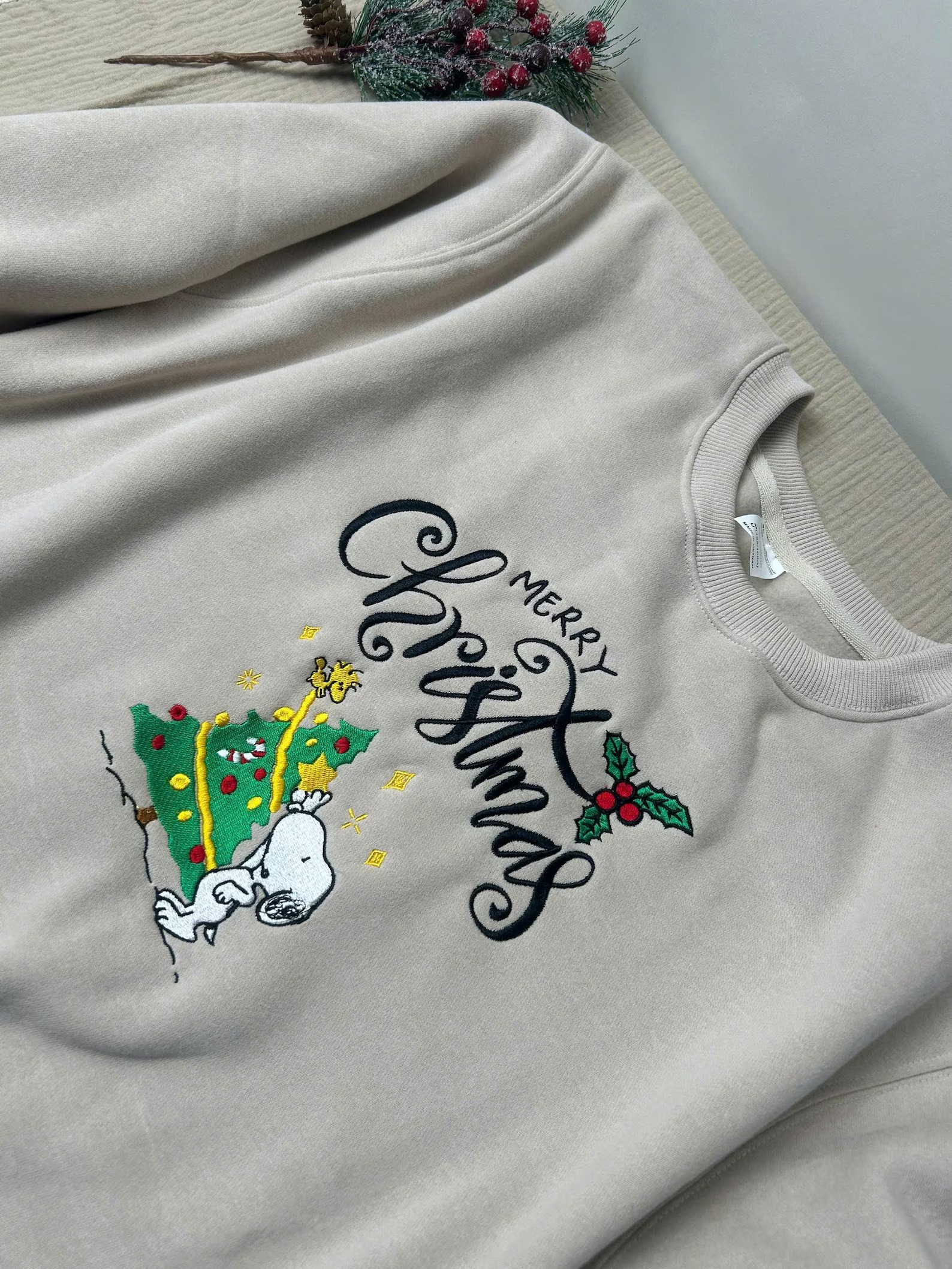 Christmas Snoopy Sweatshirt, Merry Christmas Sweatshirt, Cute Dog Embroidered Sweatshirt, Cute Dog Sweatshirt - Image 3