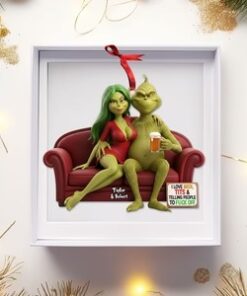 Alternative view of Funny Grinch Christmas Ornament, Personalized Couple Acrylic Ornament, Cute Green Monster Xmas Decoration, Holiday Tree Gift for Him Her