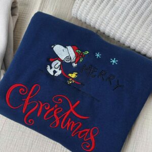 Embroidered Snoopy Christmas Sweatshirt, Peanuts Holiday Pullover Sweatshirt