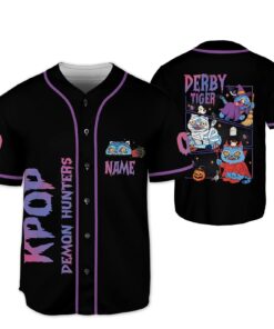 Alternative view of Custom Halloween Tiger Derpy Baseball Jersey, Kpop Demon Hunter Shirt, Hunter Merch