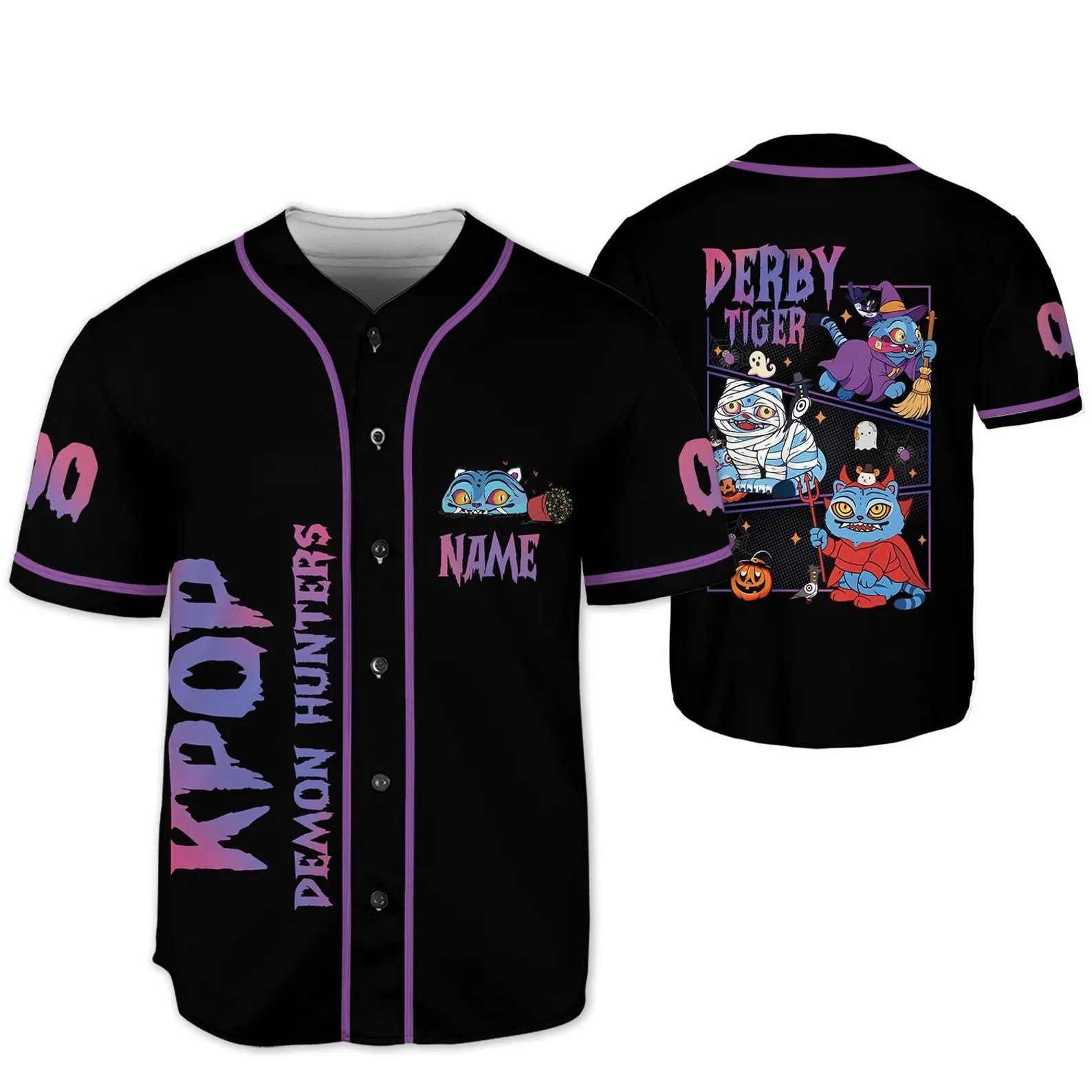 Custom Halloween Tiger Derpy Baseball Jersey, Kpop Demon Hunter Shirt, Hunter Merch - Image 2