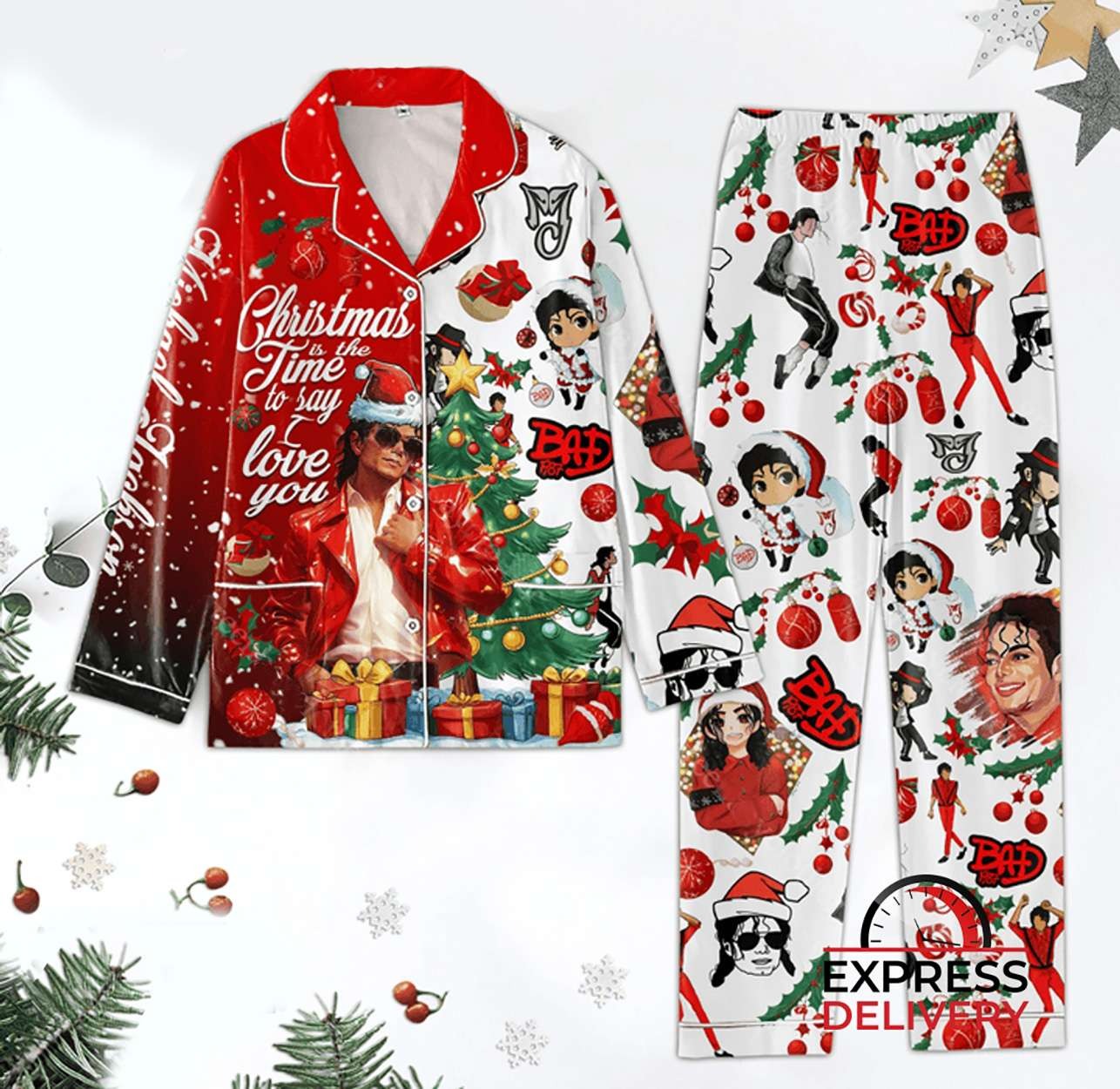 Christmas Is The Time To Say Love You Michael Jackson Pajamas Set - Image 2