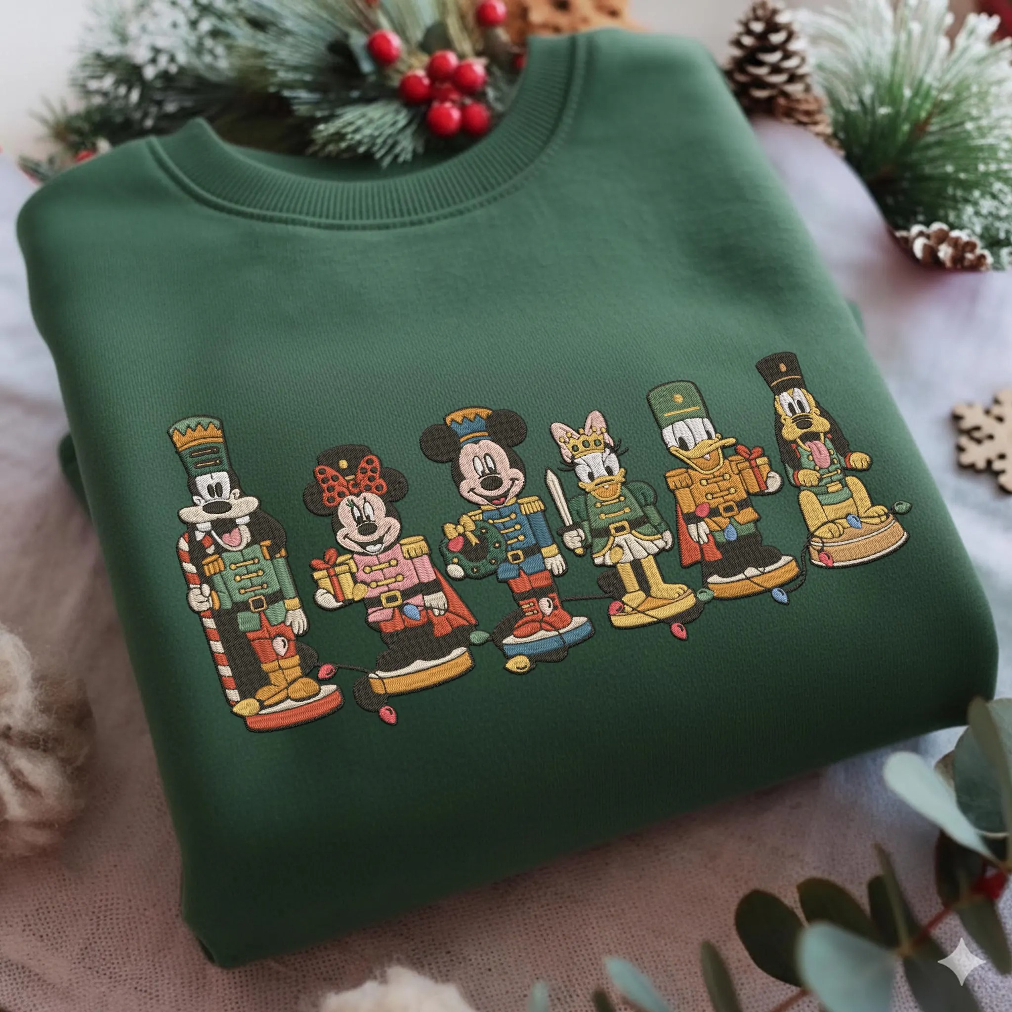 Disneyland Mickey And Friends Nutcracker Embroidered Sweatshirt, Walt Disney World Embroidery Sweater, Disney Character Embroidery Hoodie