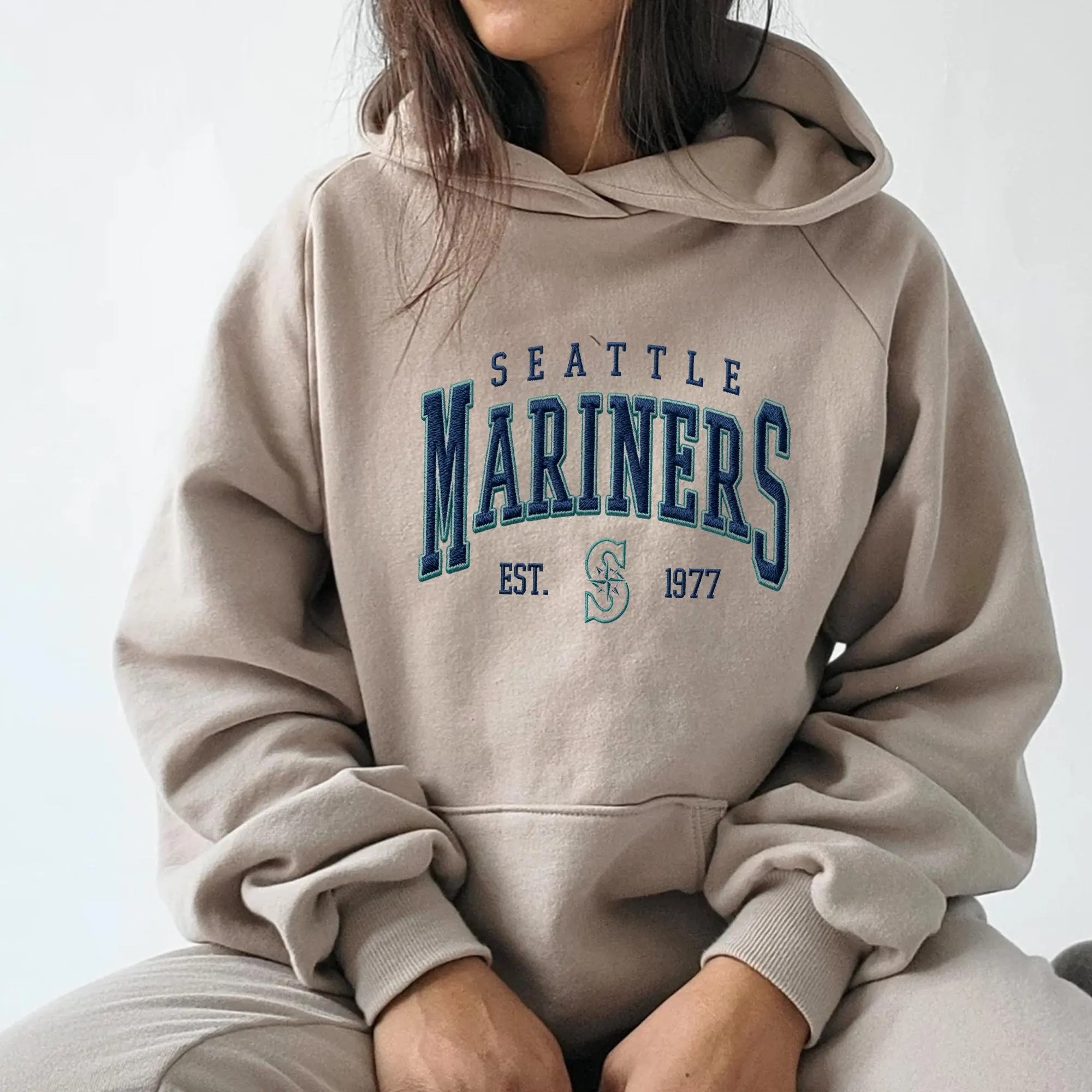 Embroidered Mariners Baseball Sweatshirt, Unisex Crewneck Pullover Sweatshirt - Image 3