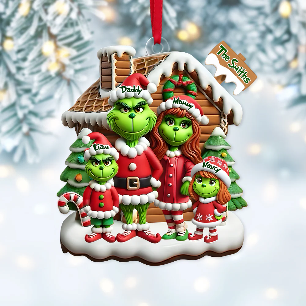 Grinch Monster Family Ornament, Our Grandkids Christmas Ornament, Personalized Acrylic Ornament - Image 5