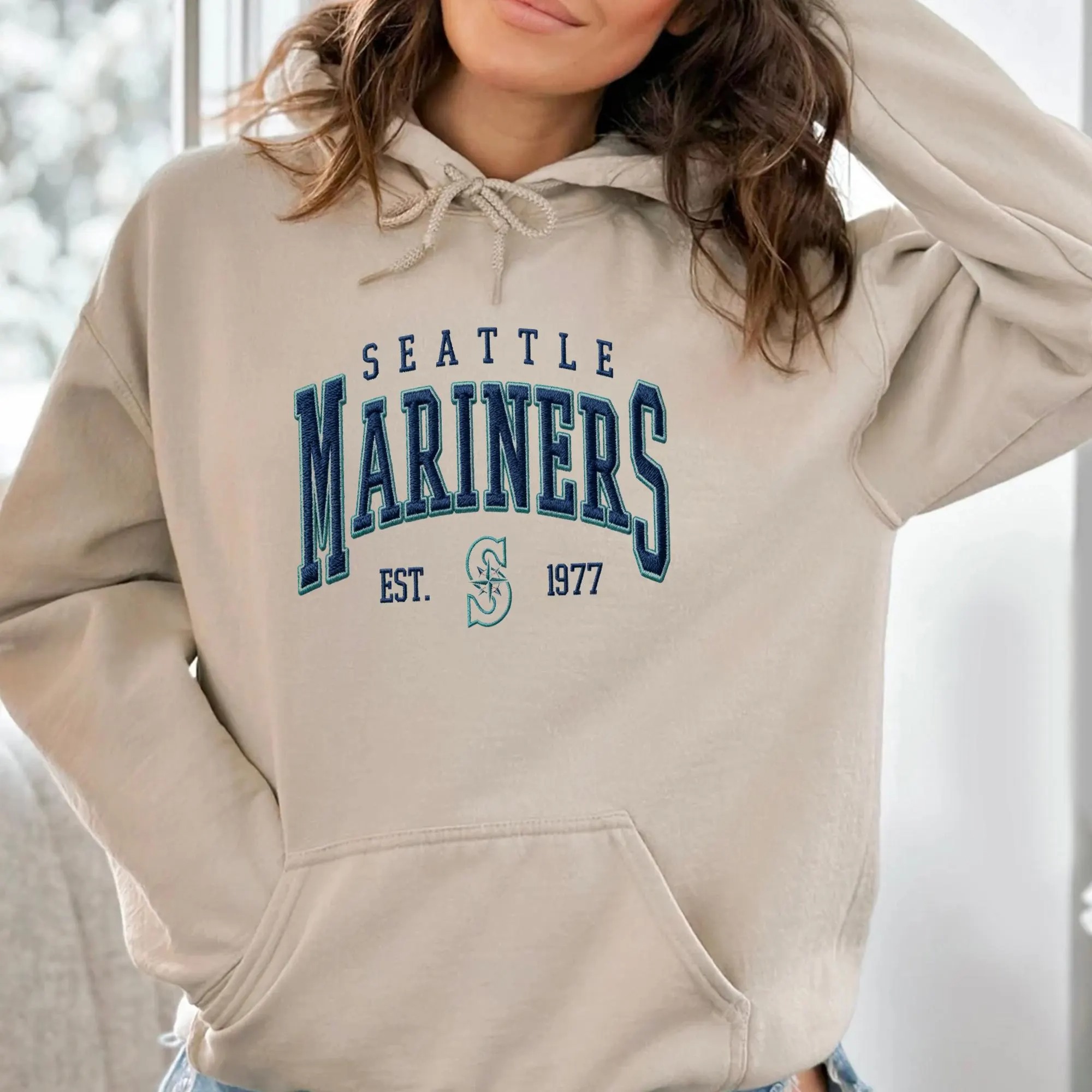 Embroidered Mariners Baseball Sweatshirt, Unisex Crewneck Pullover Sweatshirt - Image 5