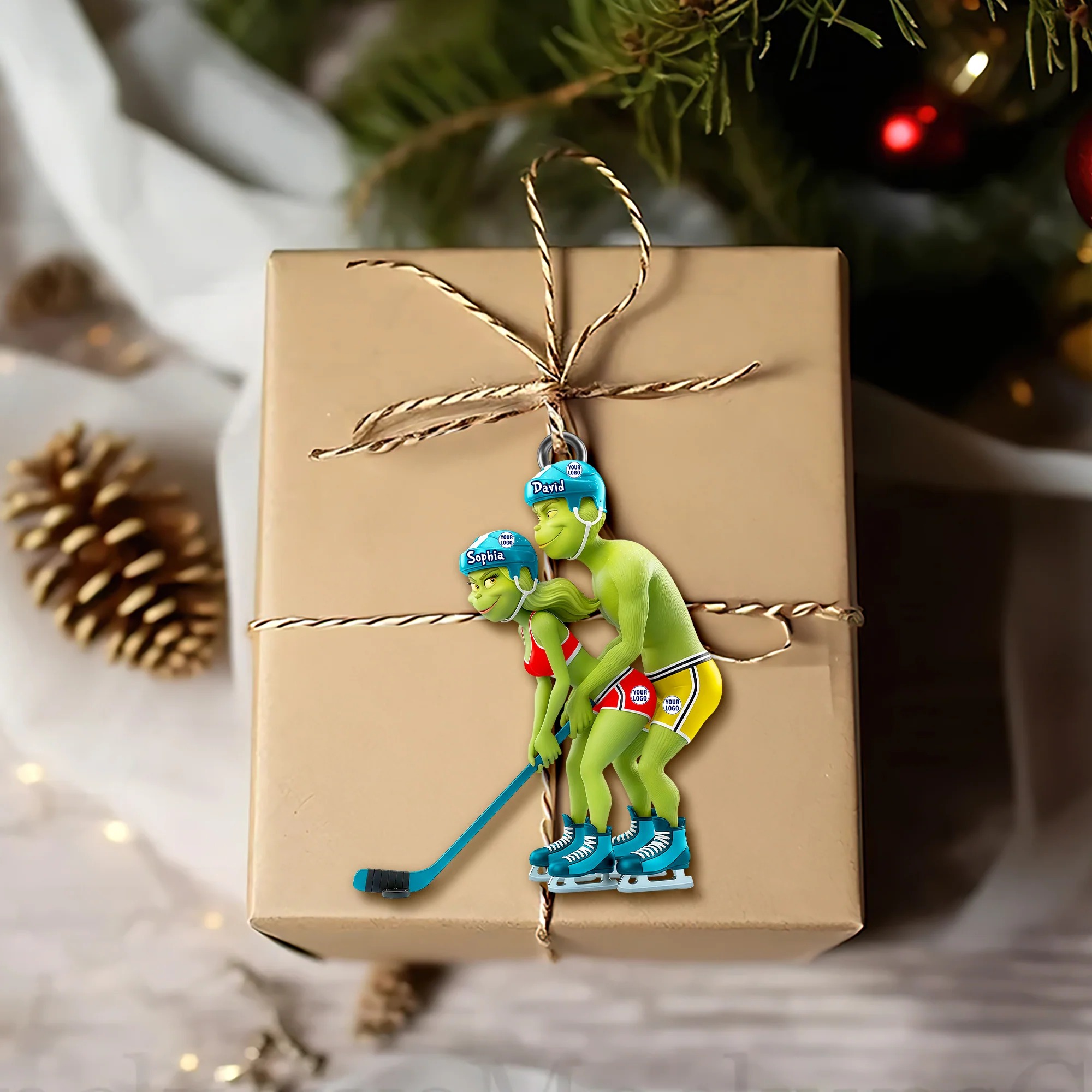 Funny Grinch Christmas Ornament, Personalized Couple Acrylic Ornament, Cute Green Monster Xmas Decoration, Holiday Tree Gift for Him Her - Image 3
