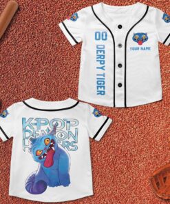 Kpop Demon Hunter Tiger Unisex Baseball Jersey, Derpy Tiger & Bird Demon Hunter Tiger Croptop Baseball Jersey