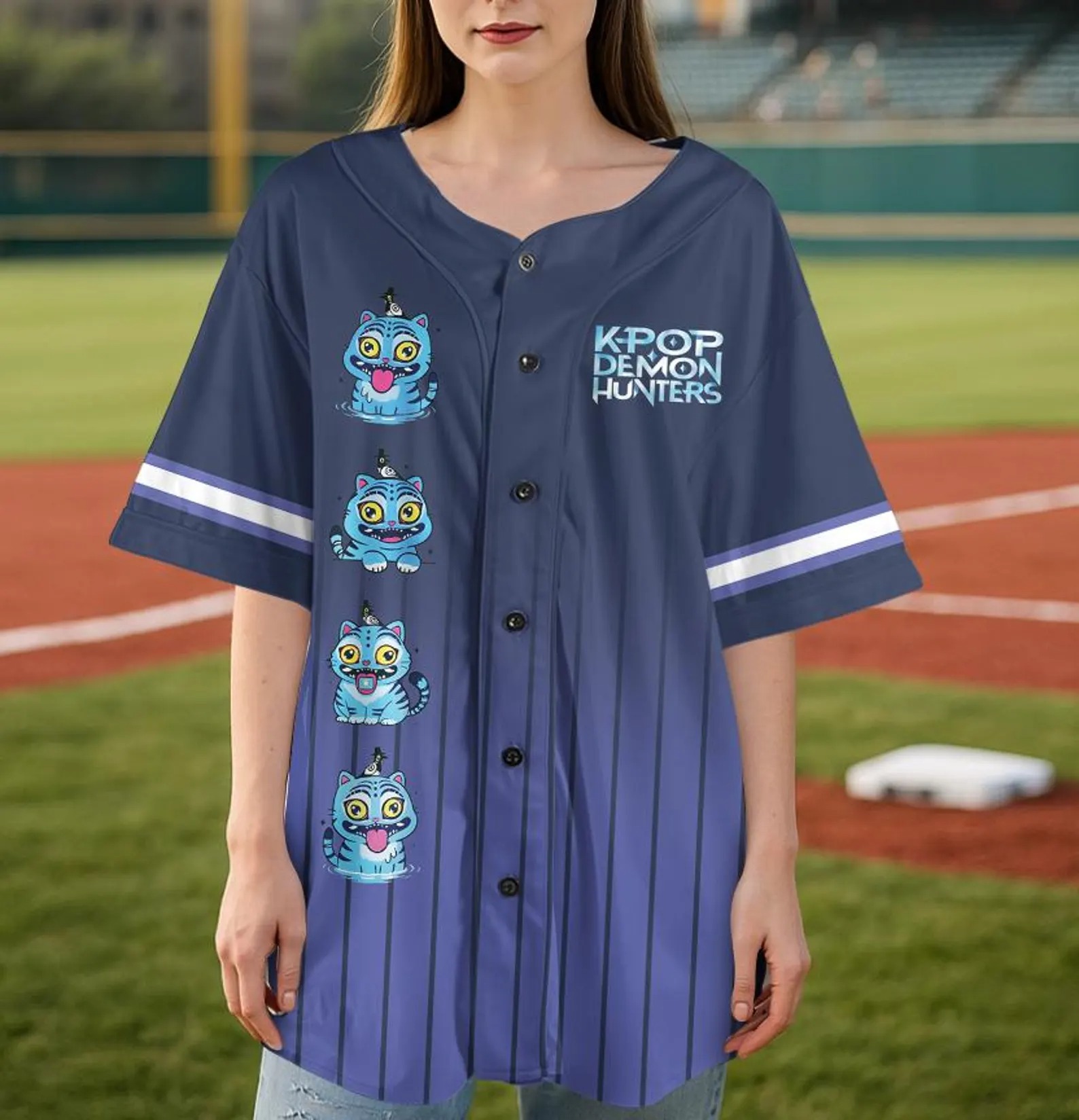 Kpop Demon Hunter Tiger Unisex Baseball Jersey, Derpy Tiger & Bird Demon Hunter Tiger Croptop Baseball Jersey, Baseball Jersey for Youth Kid - Image 4