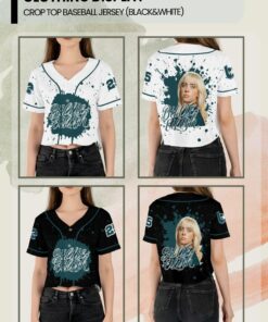 Alternative view of Billie Eilish Themed Baseball Jersey - Crop Top, Custom Color