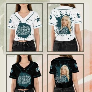 Alternative view of Billie Eilish Themed Baseball Jersey - Crop Top, Custom Color