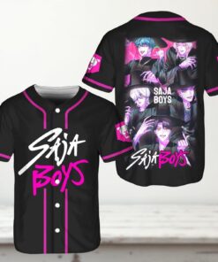 Saja Boys Baseball Jersey, Anime Style Kpop Outfit, Pink Purple Boys Jersey Gift
