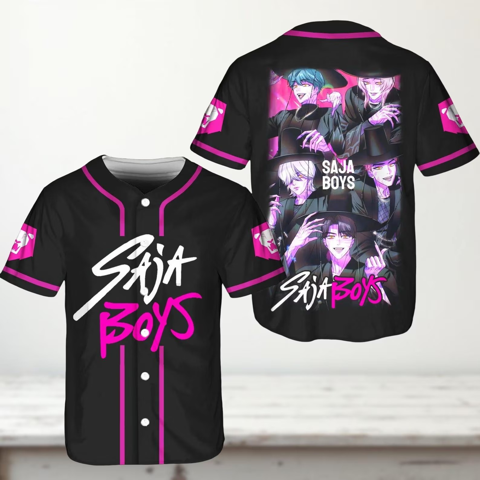 Saja Boys Baseball Jersey, Anime Style Kpop Outfit, Pink Purple Boys Jersey Gift