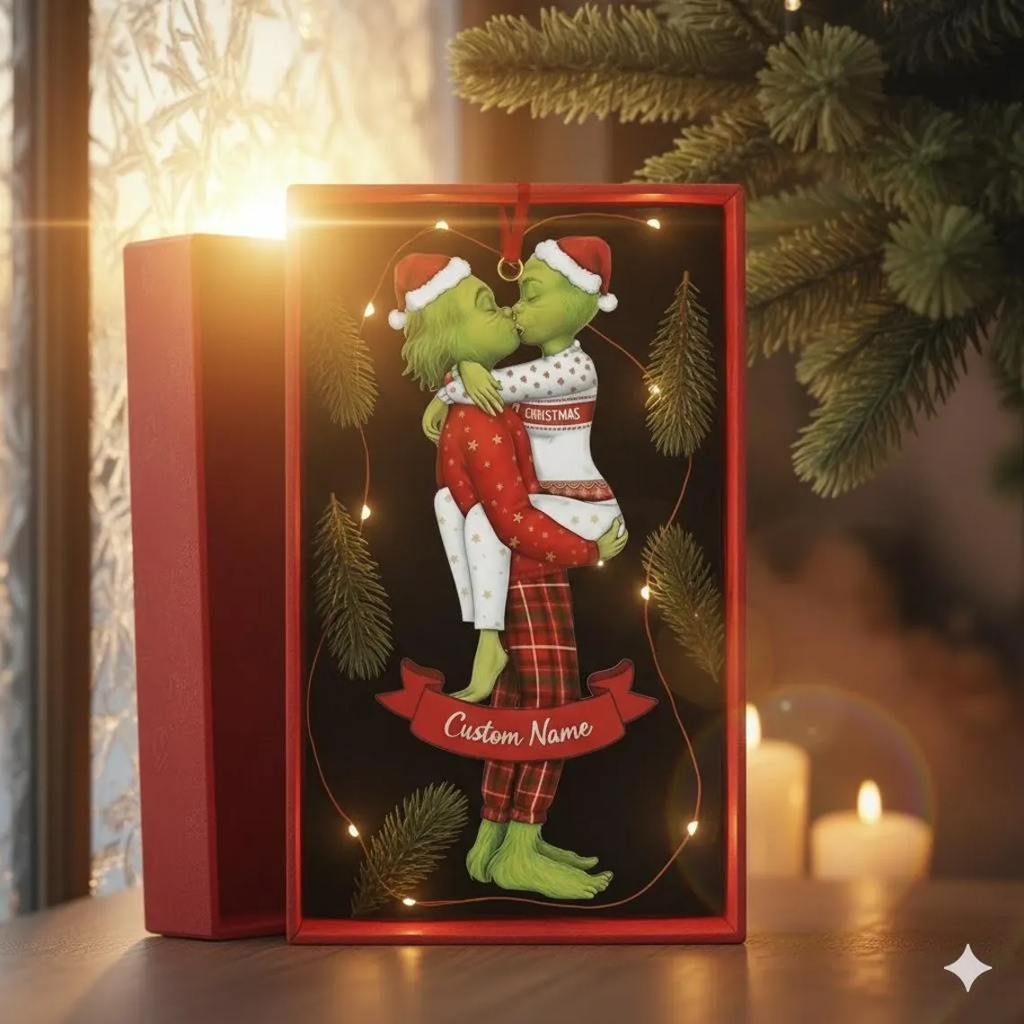 Personalized Grinch Couple Kissing Acrylic Ornament, Grinch Ornament, Couple Christmas Ornament, The Grinchmas Decor - Image 2