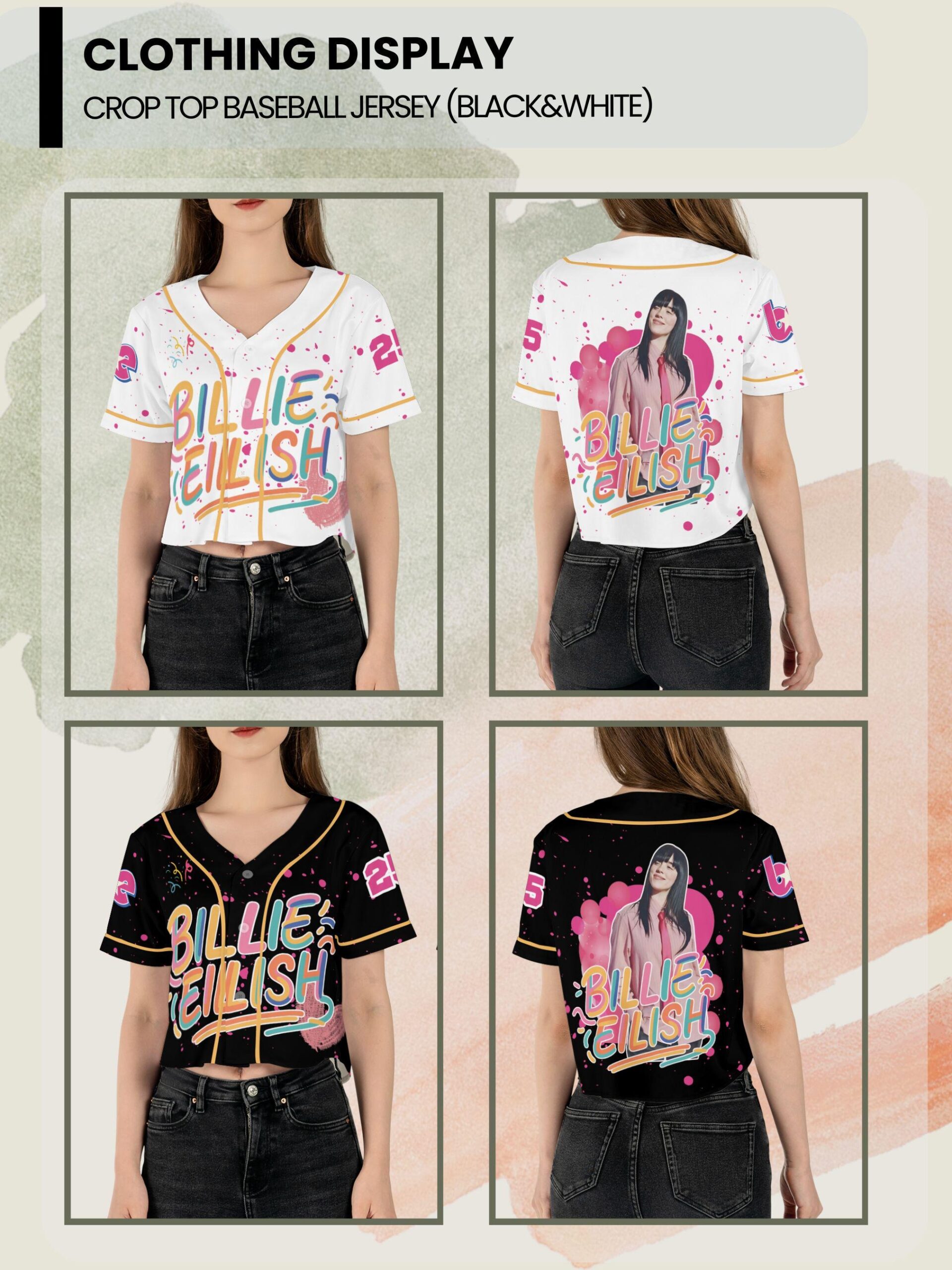 Customizable Billie Eilish Baseball Jersey - Crop Top - Image 3
