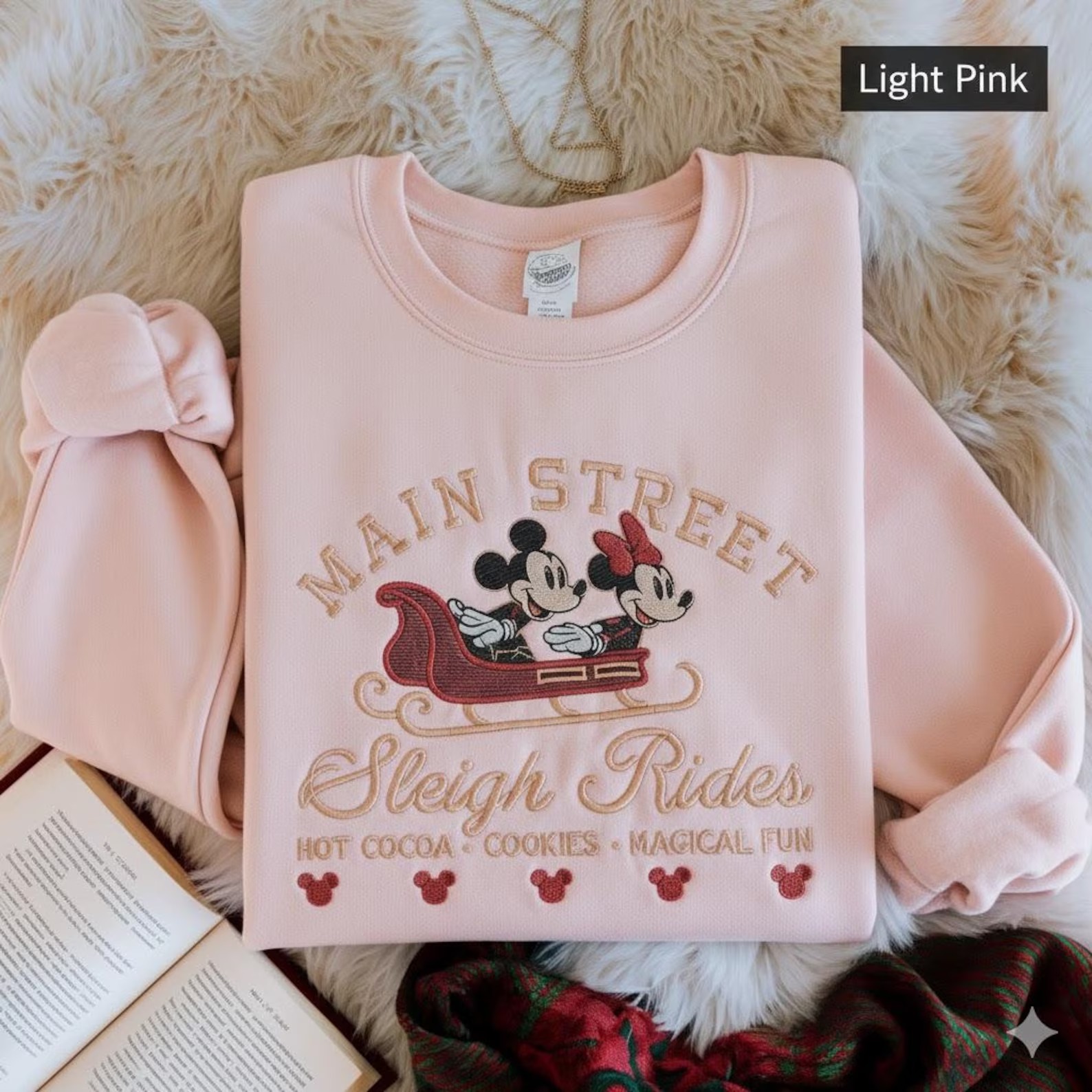 Embroidered Retro Mickey Minnie Main Street Sleigh Rides Sweatshirt, Disney Christmas Sweatshirt, Mickey Minnie Christmas Sweatshirt - Image 4