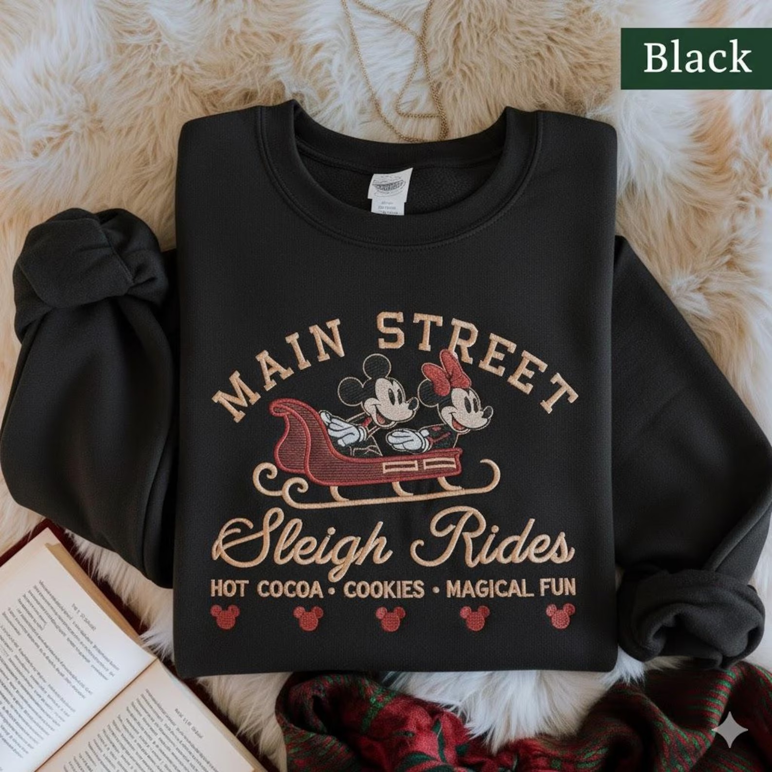 Embroidered Retro Mickey Minnie Main Street Sleigh Rides Sweatshirt, Disney Christmas Sweatshirt, Mickey Minnie Christmas Sweatshirt - Image 2