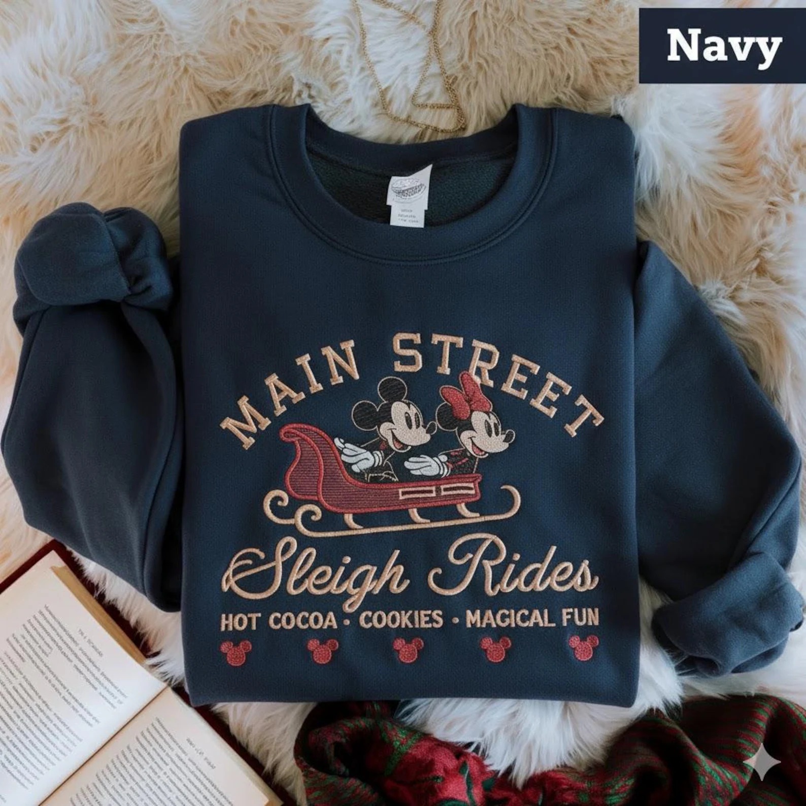 Embroidered Retro Mickey Minnie Main Street Sleigh Rides Sweatshirt, Disney Christmas Sweatshirt, Mickey Minnie Christmas Sweatshirt - Image 3