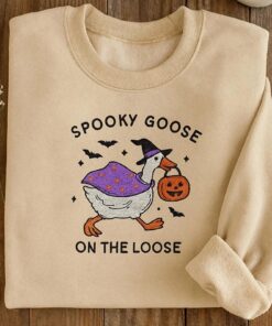 Spooky Goose On The Loose Embroidered Sweatshirt, Funny Goose Hoodie Ghost Goose Pullover, Cozy Fall Humor Gift For Halloween