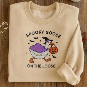 Spooky Goose On The Loose Embroidered Sweatshirt, Funny Goose Hoodie Ghost Goose Pullover, Cozy Fall Humor Gift For Halloween