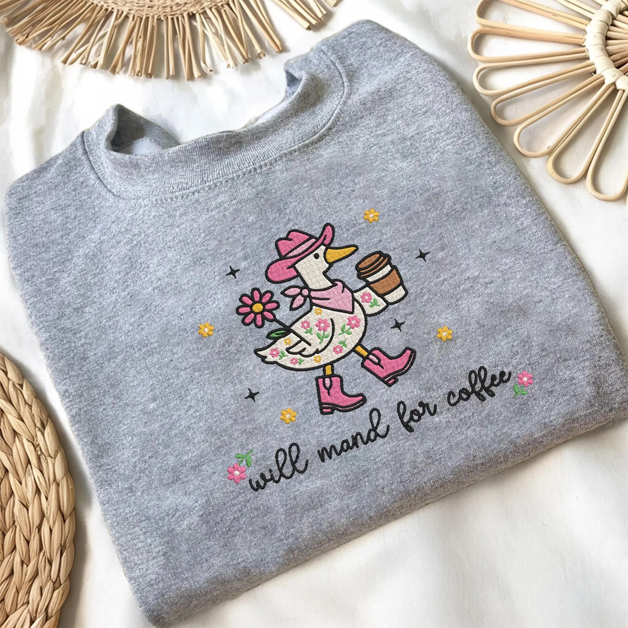 Embroidered Silly Goose RBT Sweatshirt, Floral Will Mand for Coffee for ABA Therapy - Image 2