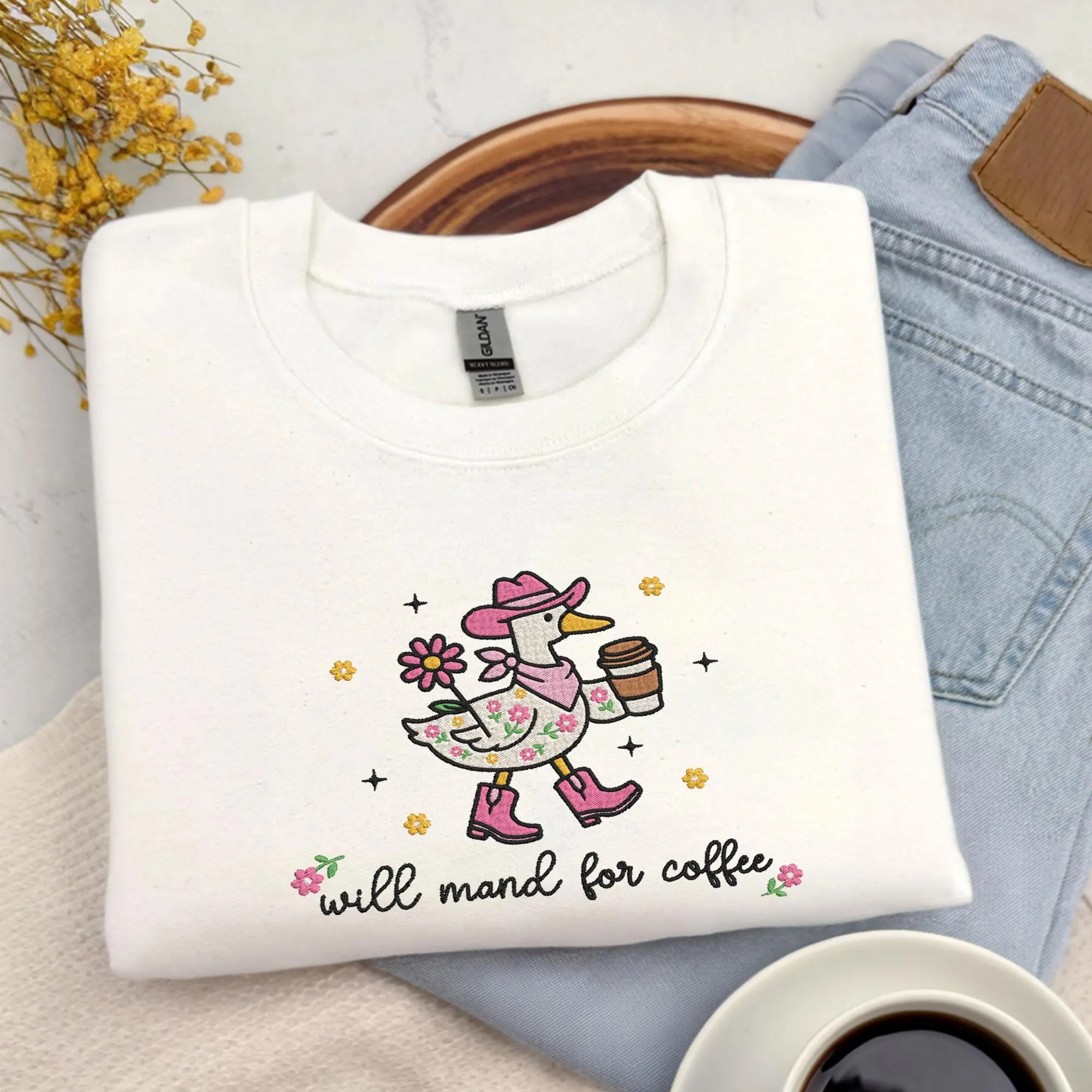 Embroidered Silly Goose RBT Sweatshirt, Floral Will Mand for Coffee for ABA Therapy - Image 5