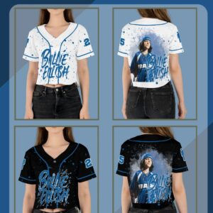 Alternative view of Billie Eilish Baseball Jersey - Includes Crop Top Style & Kids/Youth Sizes, Custom Color